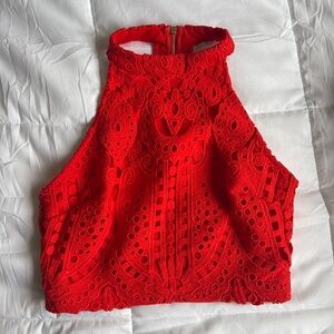 Elegant Red Lace Halter Top